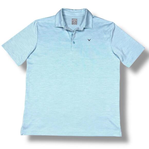 Callaway Polo Shirt Mens Medium Heather Micro Stripes Light Blue Golf Soft Polo - Picture 3 of 9